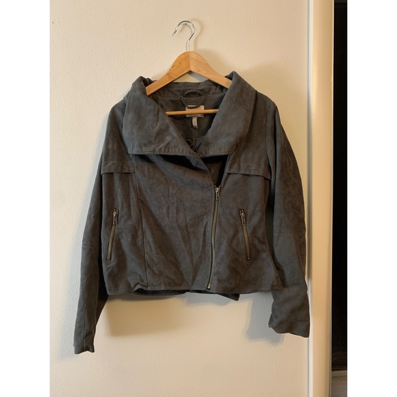 Gray faux micro-suede gray jacket - Picture 2 of 4